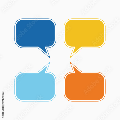 Four colorful speech bubbles arranged in a square representing communication