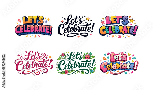 Festive Lettering Grid. Celebration greeting lettering. Set lettering. harmonious lettering variations of the same emblematic concept, each with different