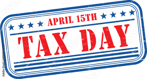 United States Tax Day April 15th patriotic rubber stamp vector with stars and stripes vintage style illustration