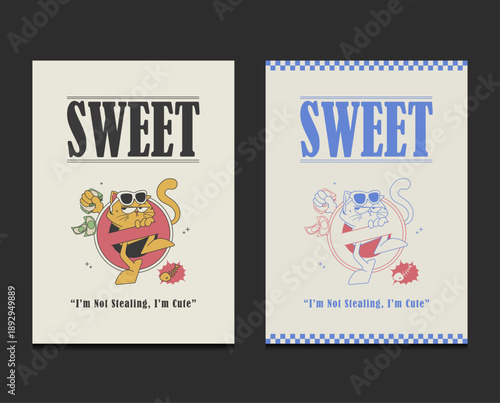 cute cat cartoon with a sneaky, playful vibe, perfect for posters, t-shirt, or wall decor. Vector illustration