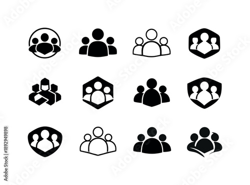 Project Board Icons. Project management board. Icon set. Set Logo of Project management board: team avatar cluster. harmonious logo variations of the same