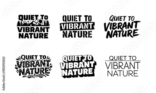 Nature Typography Variations. Quiet to Vibrant Nature Typography. Set lettering. harmonious lettering variations of the same emblematic concept, each with