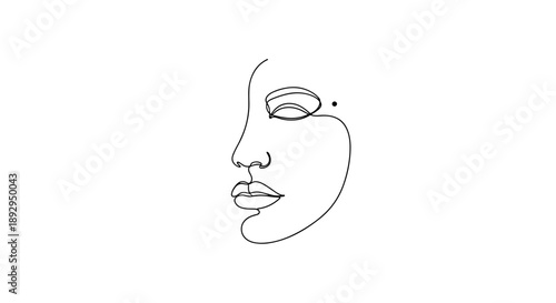 Minimalist Line Art Portrait of a Womans Face.