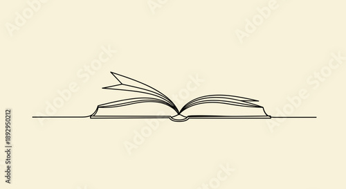 Minimalist Open Book Line Art Illustration.
