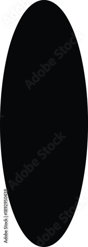 Black vertical ellipse above horizontal bar on white background, symbolizing projection, geometry, contrast, and abstract spatial design concept