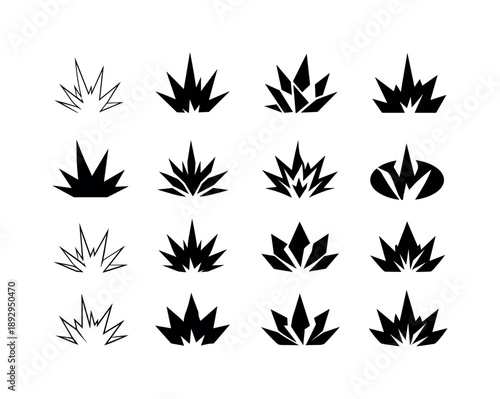 Stabbing Pain Icons. Stabbing pain. Icon set. Set Logo of Stabbing pain: sharp pain burst symbol. harmonious logo variations of the same emblematic concept,