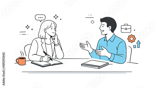 HR Interview Scene. HR interview conversation. Interviewer listening attentively while candidate explains experience. Open dialogue and mutual respect.
