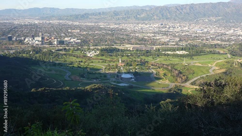 Wide, scenic view of the city of Glendale and the expansive Forest Lawn Memorial Park, with the San Gabriel Mountains in the background.