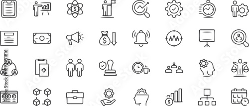 Project Management web icons in line style. Outline icon collection related to Schedule, human resource, management, development, planning, and more. Pro Vector