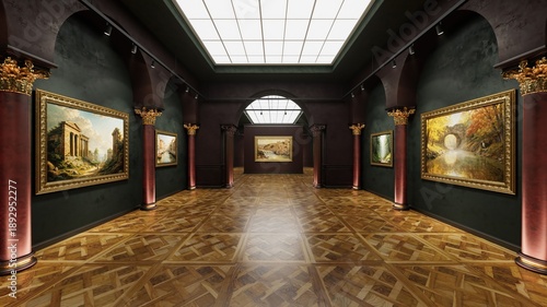 Quadro su tela 3d interior of old museum art gallery