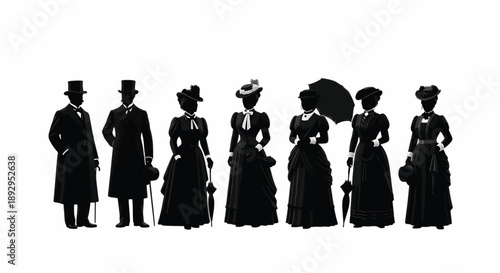 Silhouettes of Victorian Era Men and Women vector illustration