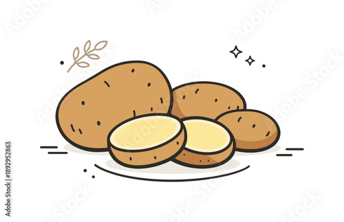 Rustic Potato Harmony. Simple rustic produce. Minimal arrangement of potatoes emphasizing shape and color, everyday nourishment and calm mood. Editorial food