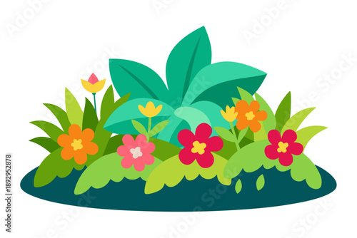 Tropical Flower Bed with Multicolor Blooms and Moss