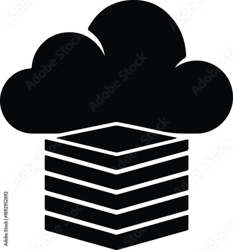 Silhouette cloud hovering over stacked data storage layers illustration vector