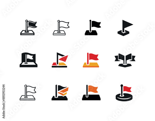 Project Management Icons. Project management board. Icon set. Set Logo of Project management board: priority flag marker. harmonious logo variations of the