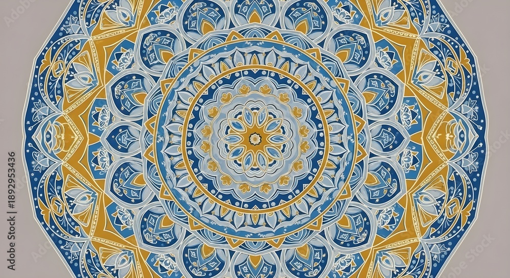 Fototapeta premium Vibrant blue and yellow mandala design pattern
