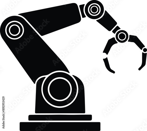 Silhouette industrial robotic arm with gripper for factory automation illustration vector
