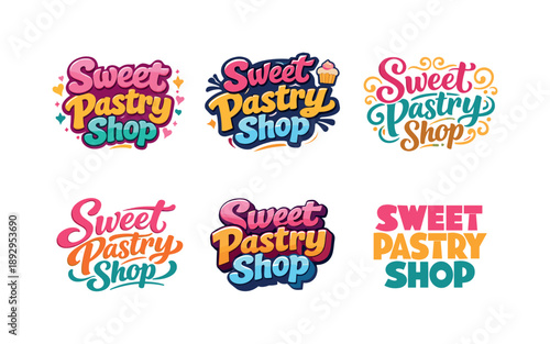 Playful Pastry Lettering. Sweet pastry shop lettering. Set lettering. harmonious lettering variations of the same emblematic concept, each with different