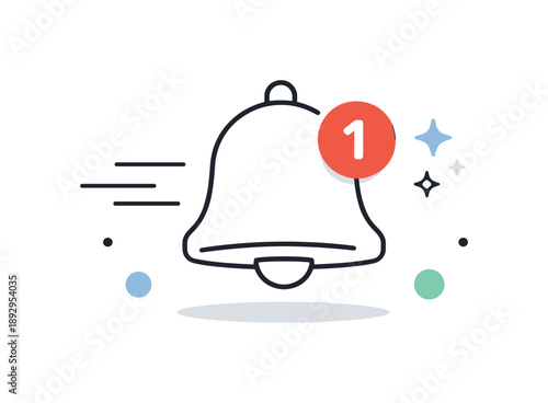 Alert Icon Illustration. Notifications and alerts illustration. Minimal editorial scene showing a bell icon with a small alert badge, clean shapes and subtle