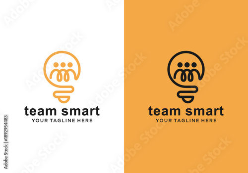 Smart team vector logo design template for your company, smart team collaboration logo with light bulb and human concept in it.
