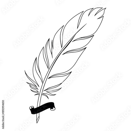 Elegant quill pen with ribbon banner for writing and literature