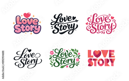 Romantic Lettering Variations. Cute romantic story highlights. Set lettering. harmonious lettering variations of the same emblematic concept, each with