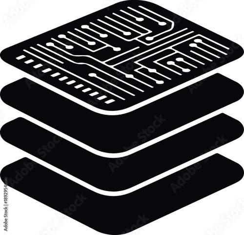 Silhouette stacked layers with circuit board design vector illustration