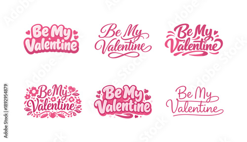 Valentine's Lettering Variations. Pink Valentine vibes. Set lettering. harmonious lettering variations of the same emblematic concept, each with different