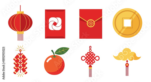 Chinese New Year Symbols and Icons Set.