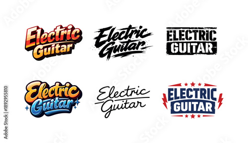 Electric Guitar Typography. Electric guitar lettering. Set lettering. harmonious lettering variations of the same emblematic concept, each with different