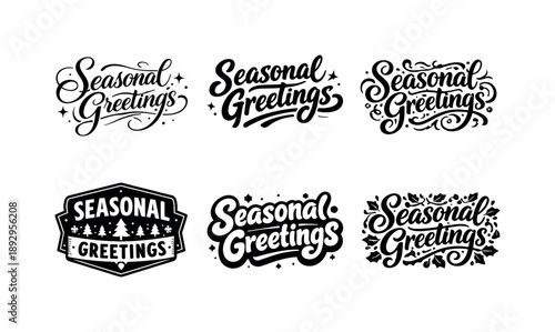 Seasonal Greetings Variations. Seasonal Greetings. Set lettering. harmonious lettering variations of the same emblematic concept, each with different artistic