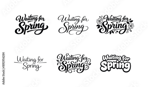 Spring Typography Variations. Waiting for Spring Quotes. Set lettering. harmonious lettering variations of the same emblematic concept, each with different