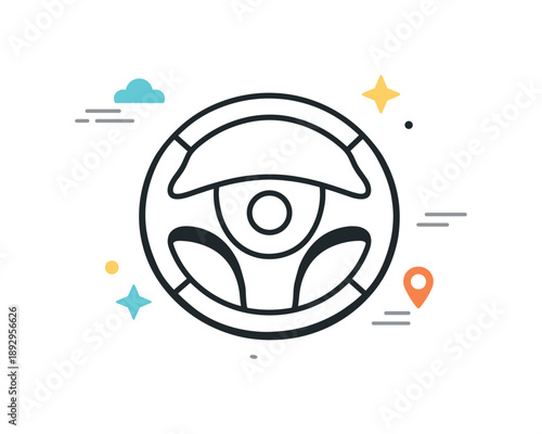 Minimalist Steering Wheel Icon. Abstract steering wheel symbol. A stylized steering wheel icon isolated in a balanced composition. The scene feels modern,