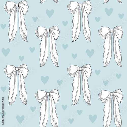 Fotografie Hand-drawn seamless pattern made of bows detailed graphic illustrations and hear