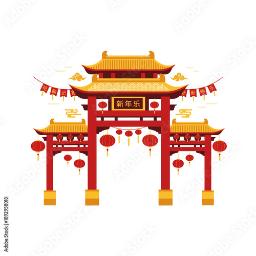 Traditional Chinese Gate Celebrated with Lanterns and Decorations during Cultural Festival