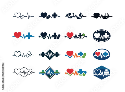 Medical Treatment Icons. Timeline of medical treatment. Icon set. Set Logo of timeline of medical treatment: sequential medical chart. harmonious