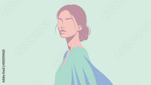 Elegant minimalist illustration of a beautiful young woman in a flowing garment showcasing artistic simplicity and grace