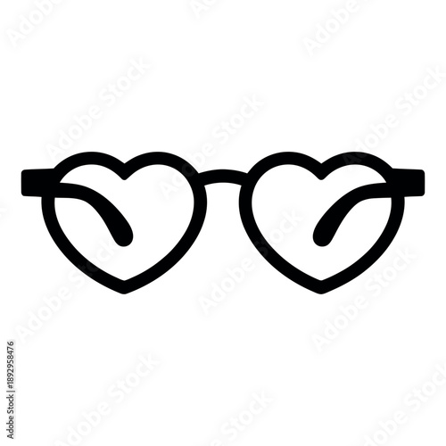Heart shaped black rimmed glasses line art icon symbolizing love and fashion accessory isolated on a white background