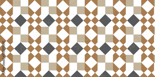 Seamless geometric pattern featuring repeating diamond and square shapes in warm earth tone colors design 
