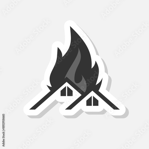 House on fire icon sticker isolated on gray background