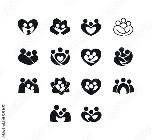 Family Bonding Icons. Family bonding. Icon set. Set Logo of Family bonding: unity and connection emblem. harmonious logo variations of the same emblematic