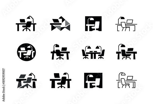 Coworking Icon Variations. coworking. Icon set. Set Logo of coworking: hot desk workspace. harmonious logo variations of the same emblematic concept, each with