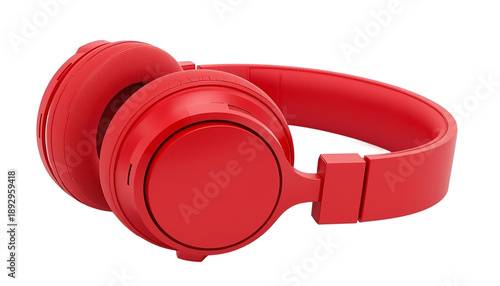 A pair of red headphones on transparent background