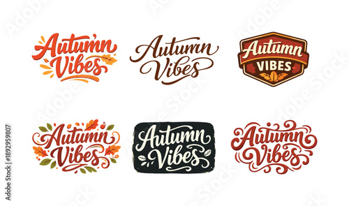 Autumn Typography Grid. Autumn Vibes. Set lettering. harmonious lettering variations of the same emblematic concept, each with different artistic