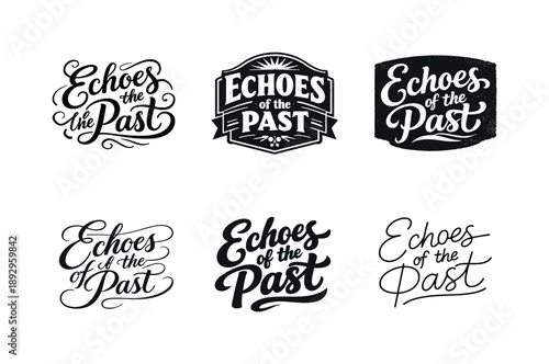 Lettering Variations Grid. Echoes of the Past. Set lettering. harmonious lettering variations of the same emblematic concept, each with different artistic