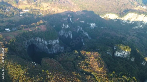 Wulong Karst Geopark Aerial View - Dramatic Limestone Mountains