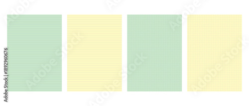 Vintage lined and checkered graph paper texture set isolated on white background. Retro notebook stationery sheets. Design element for school, writing, background, print