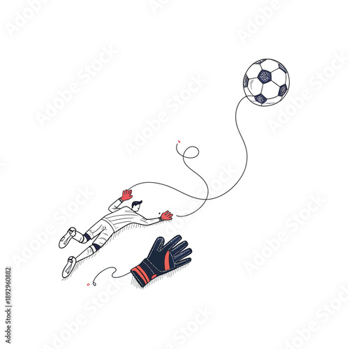 Soccer Goalkeeper Diving For Ball Sketch Illustration
