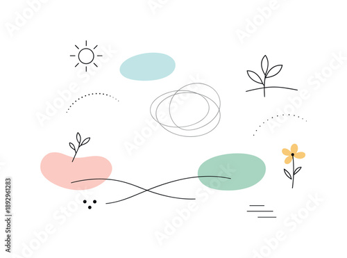 Spring Abstraction Elegance. Subtle spring abstraction. An abstract editorial composition using light lines, small organic shapes, and soft spacing to express