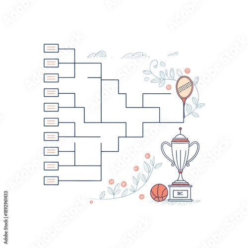 Tournament Bracket With Trophy And Basketball Championship